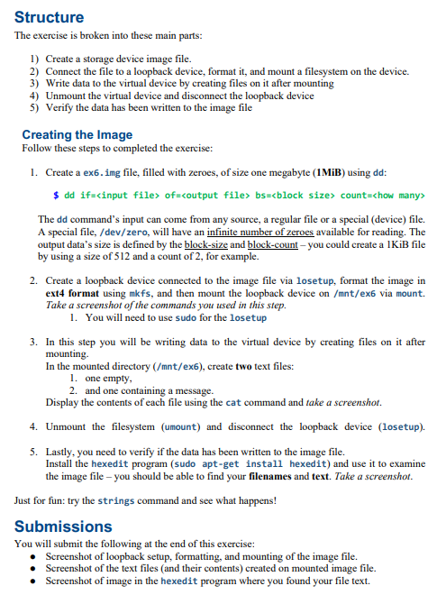 Solved Ex6:10 Device Files Overview This exercise should | Chegg.com