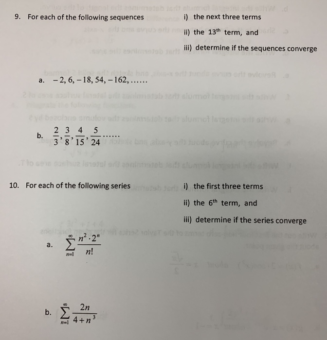 Solved 9. For each of the following sequences i) the next | Chegg.com