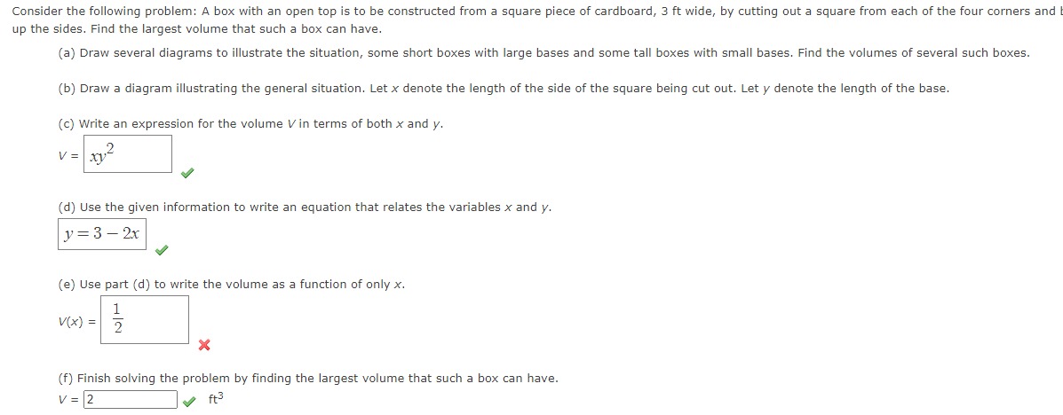 Solved onsider the following problem: A box with an open top | Chegg.com