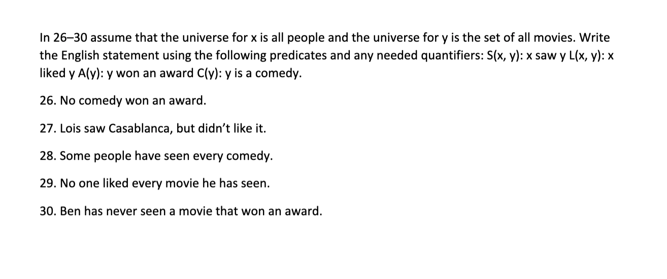 Solved In 26–30 assume that the universe for x is all people | Chegg.com