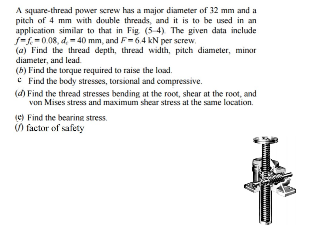 Solved A square-thread power screw has a major diameter of | Chegg.com