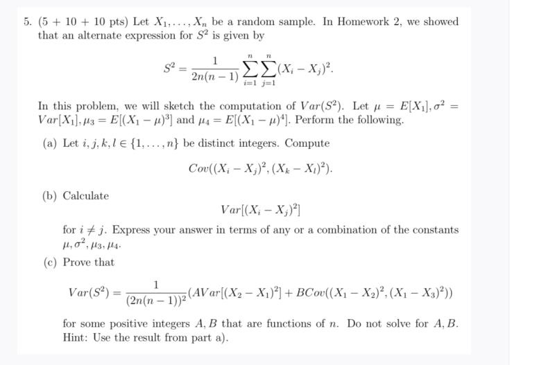 Solved 5. (5 + 10 + 10 pts) Let X1,...,X, be a random | Chegg.com