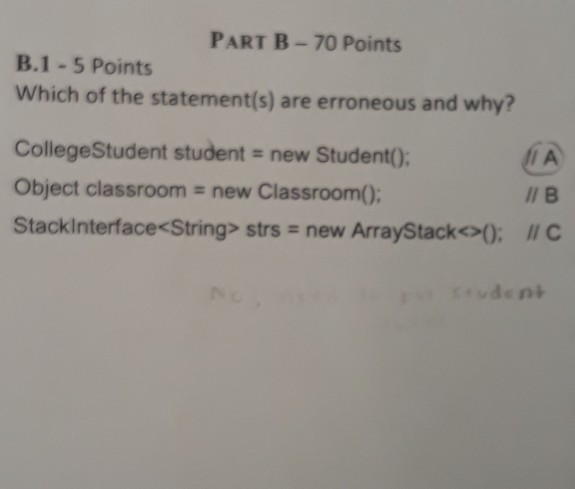 Solved PART B-70 Points B.1-5 Points Which of the | Chegg.com