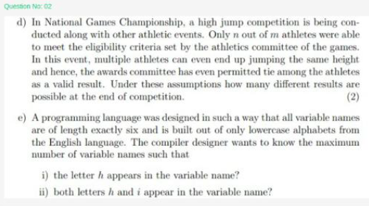 Solved d) ln National CGames Championship, a high jump | Chegg.com