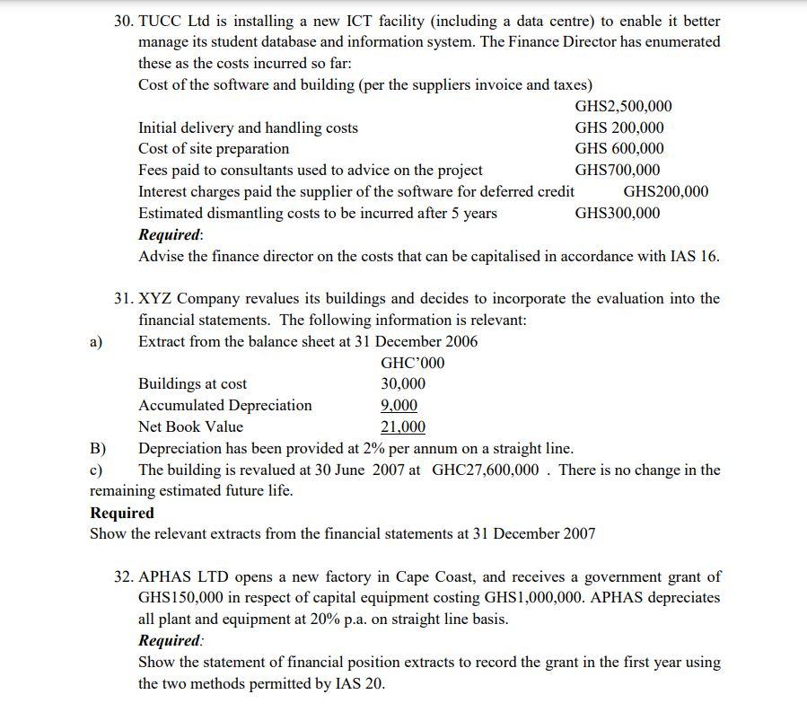 Solved 30. TUCC Ltd is installing a new ICT facility | Chegg.com