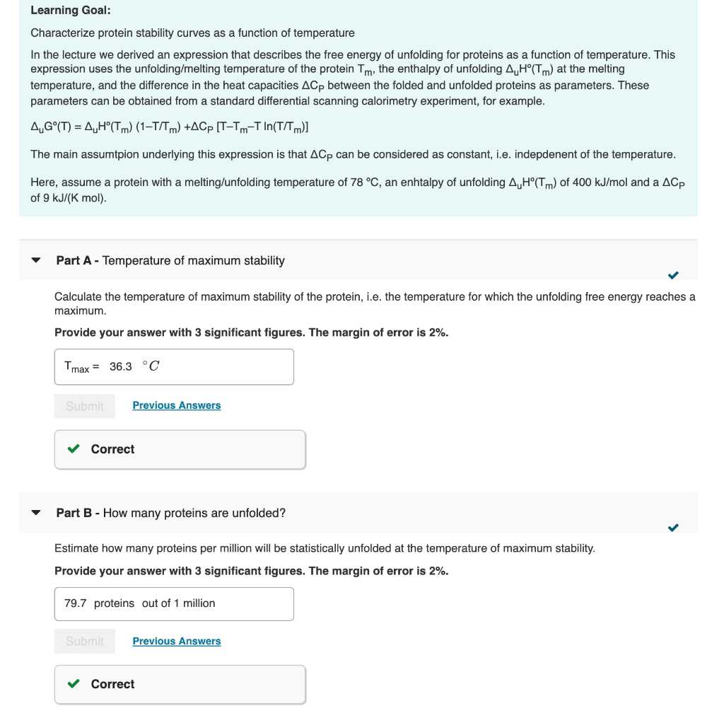 Solved Learning Goal: Characterize protein stability curves | Chegg.com