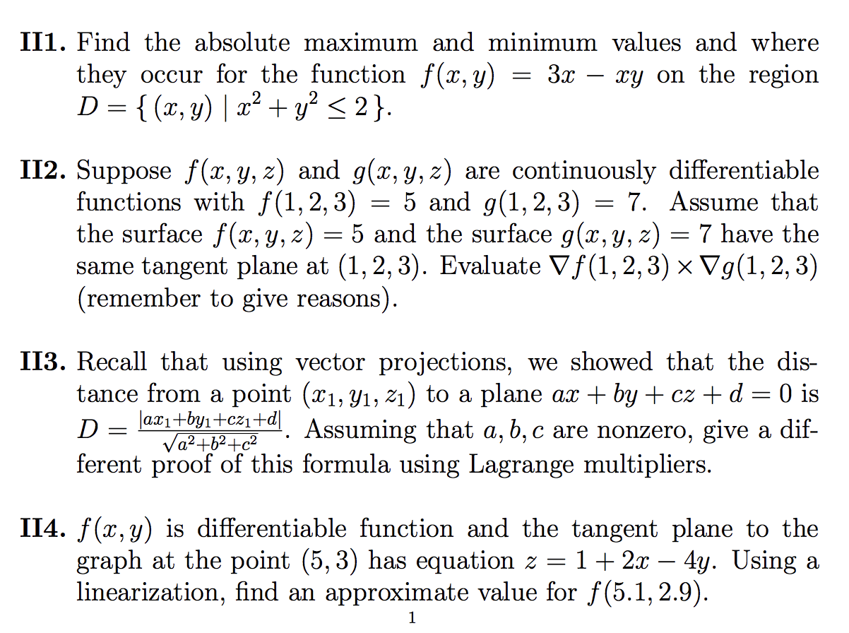 Solved Ii1 Find The Absolute Maximum And Minimum Values And Chegg Com