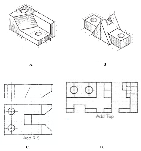 Solved - Using third-angle projection, create three-view | Chegg.com