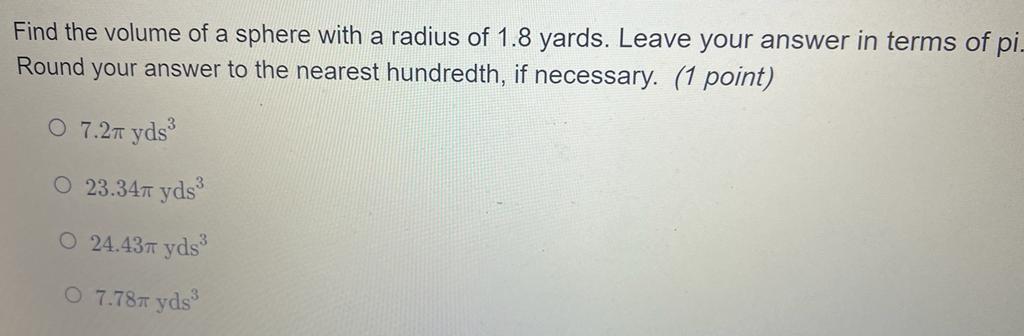 find the volume of a sphere whose radius is 0.63 m answer