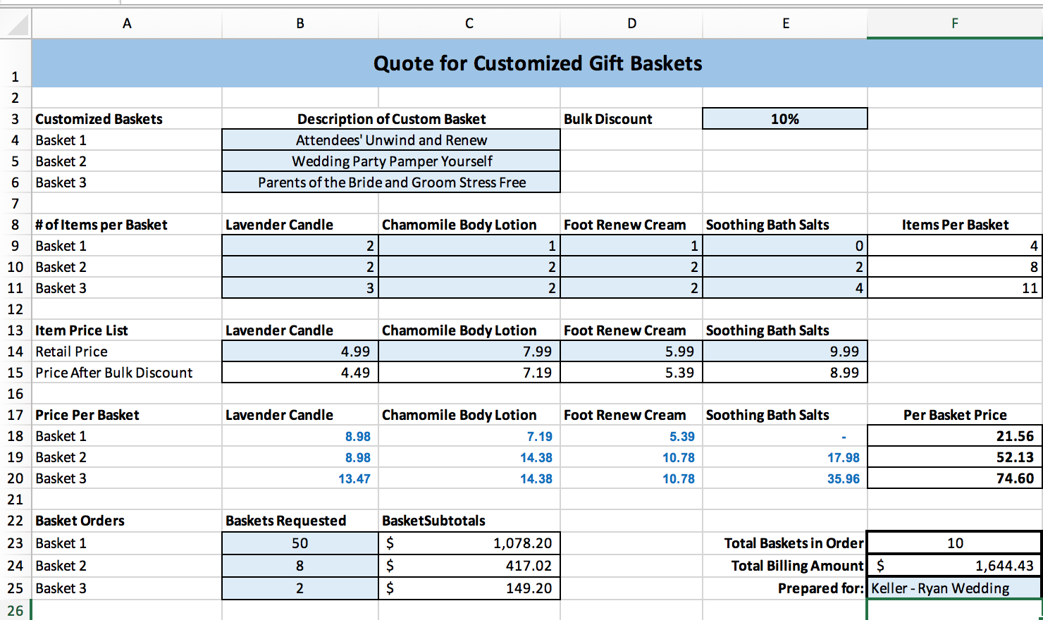 Using range names in Excel - Extra Credit