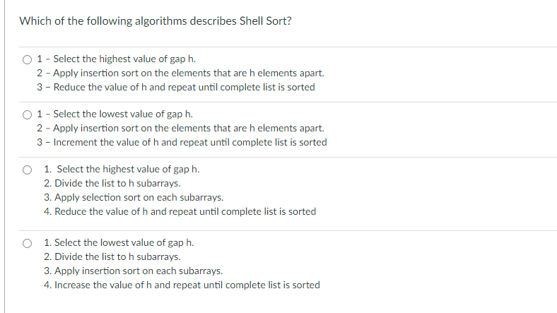 Solved Which of the following algorithms describes Shell | Chegg.com
