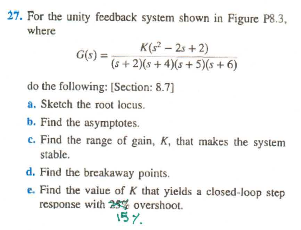 Solved 27. For the unity feedback system shown in Figure | Chegg.com