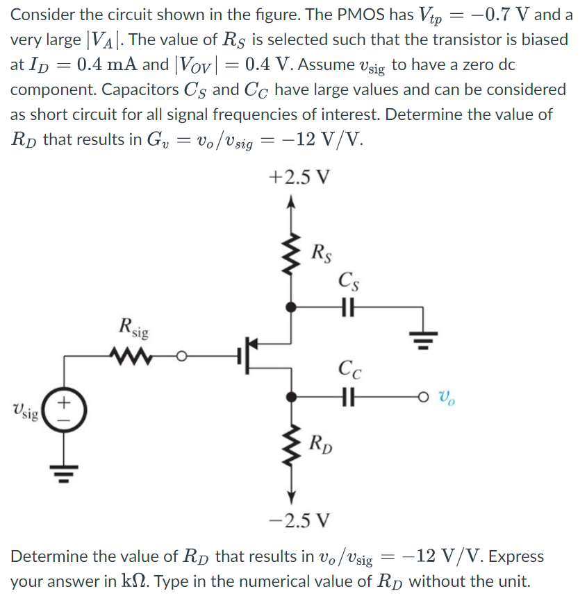 Solved = Consider The Circuit Shown In The Figure. The PMOS | Chegg.com