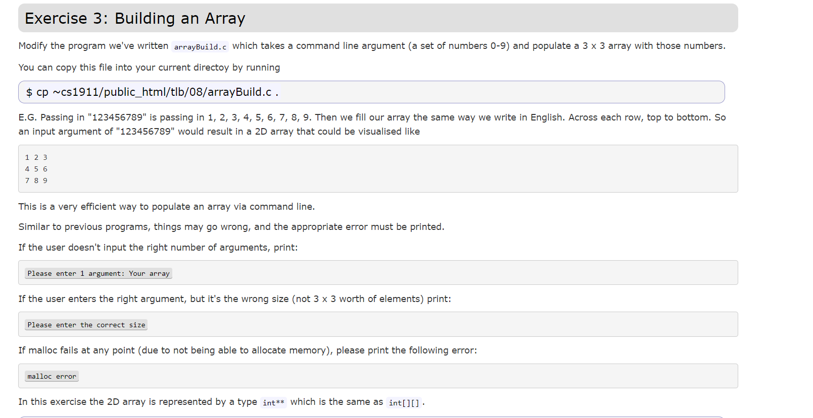 Solved Exercise 3: Building an Array Modify the program | Chegg.com