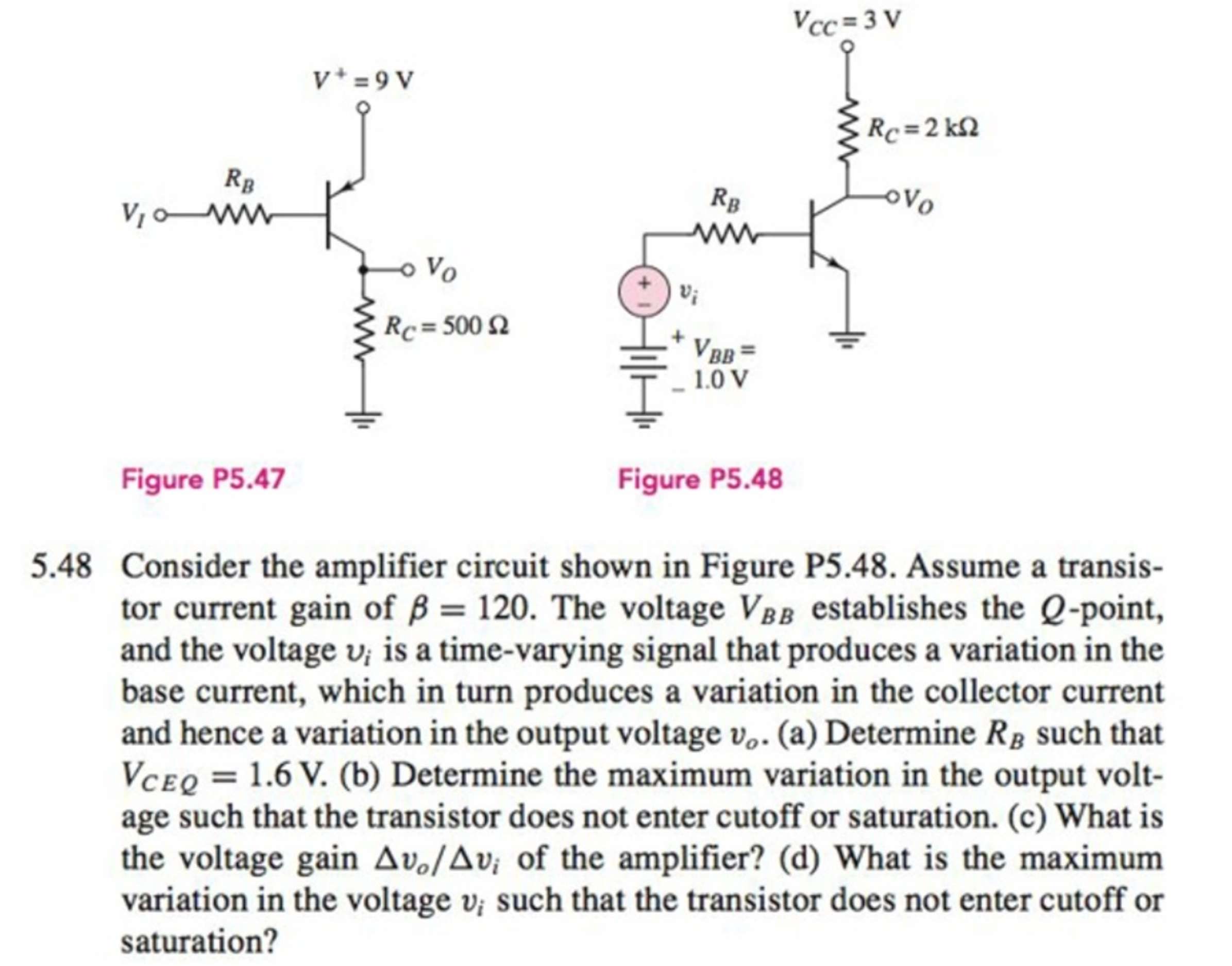 Solved Consider the amplifier circuit shown in Figure P5.48. | Chegg.com