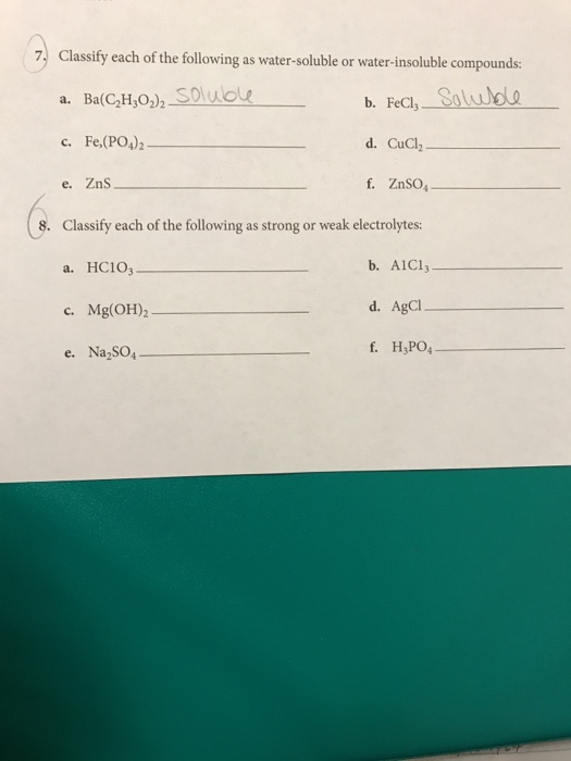 Solved 7 Classify each of the following as water-soluble or | Chegg.com