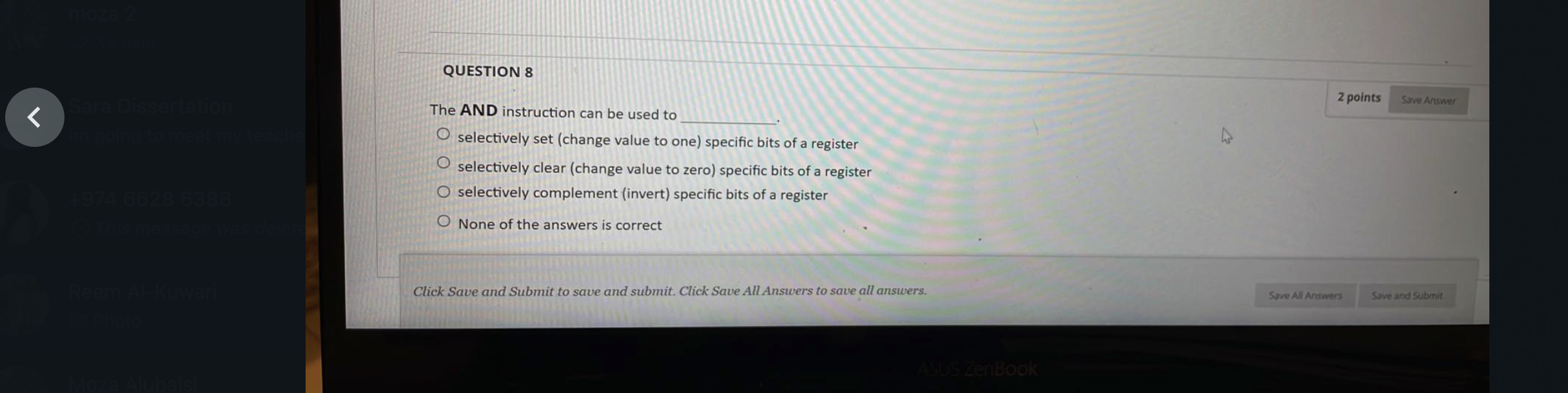 Solved QUESTION 8 2 points Save Answer The AND instruction | Chegg.com