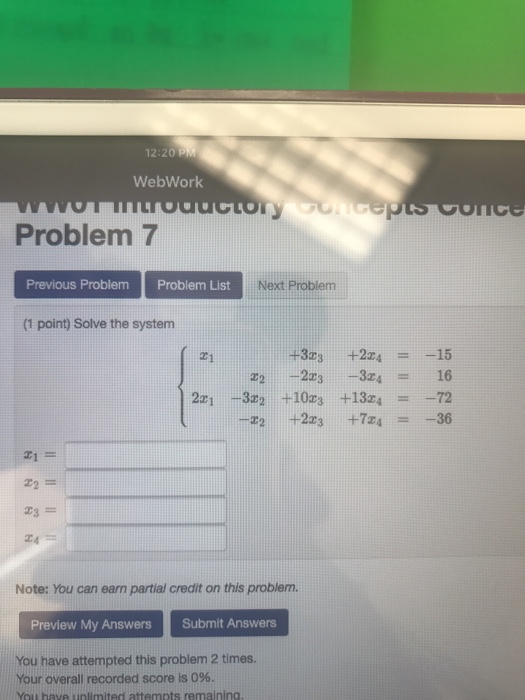 Solved WebWork Problem 7 Previous Problem Problem List Next | Chegg.com