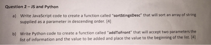 Solved Question 2-JS and Python Write JavaScript code to | Chegg.com