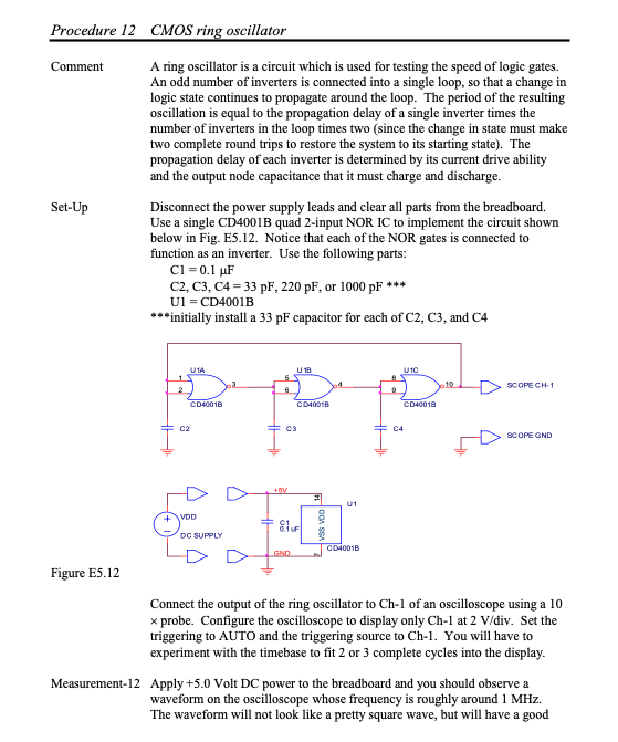 Solved Procedure 12 CMOS ring oscillator Comment SetUp A