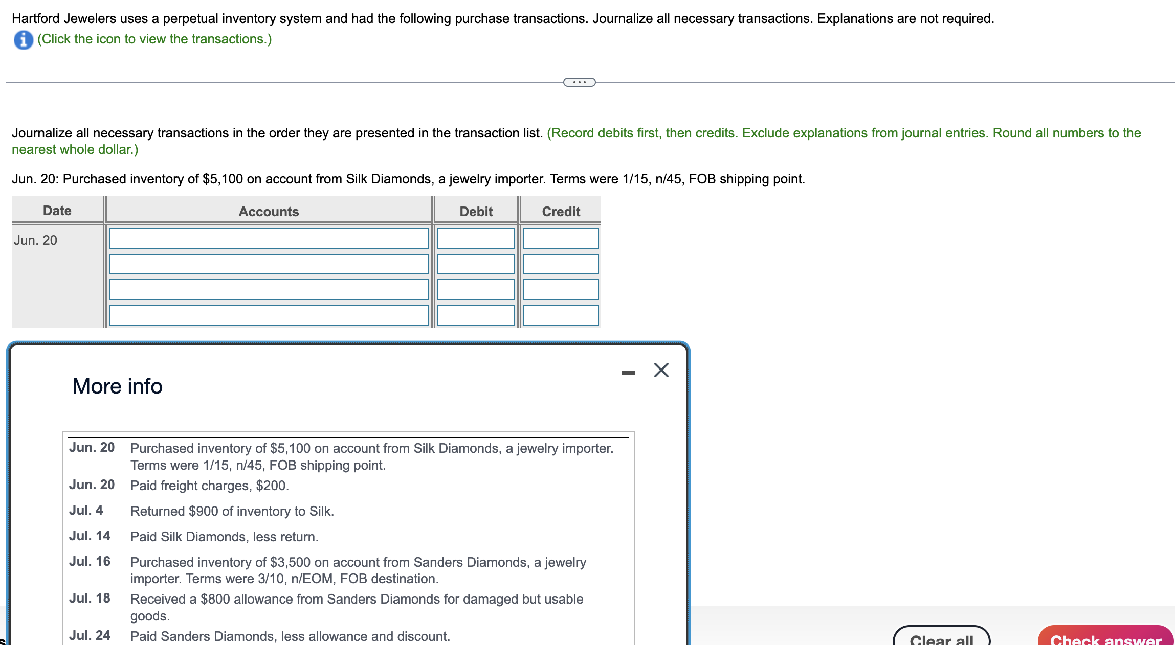Solved (Click the icon to view the transactions.) nearest | Chegg.com