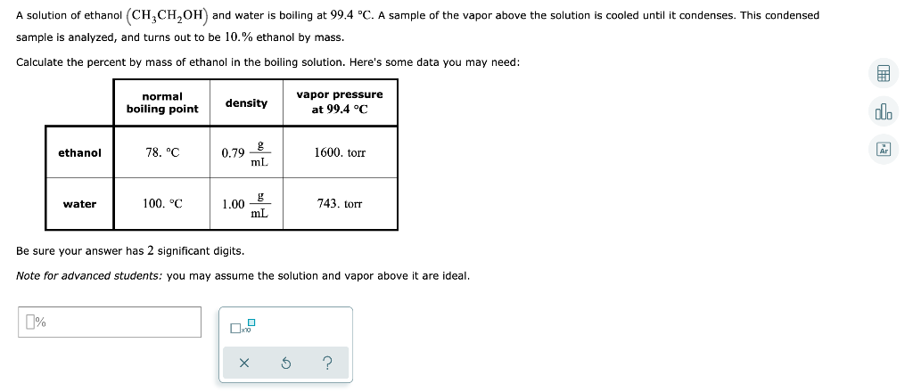 Solved A solution of ethanol (CH CH,OH and water is boiling | Chegg.com