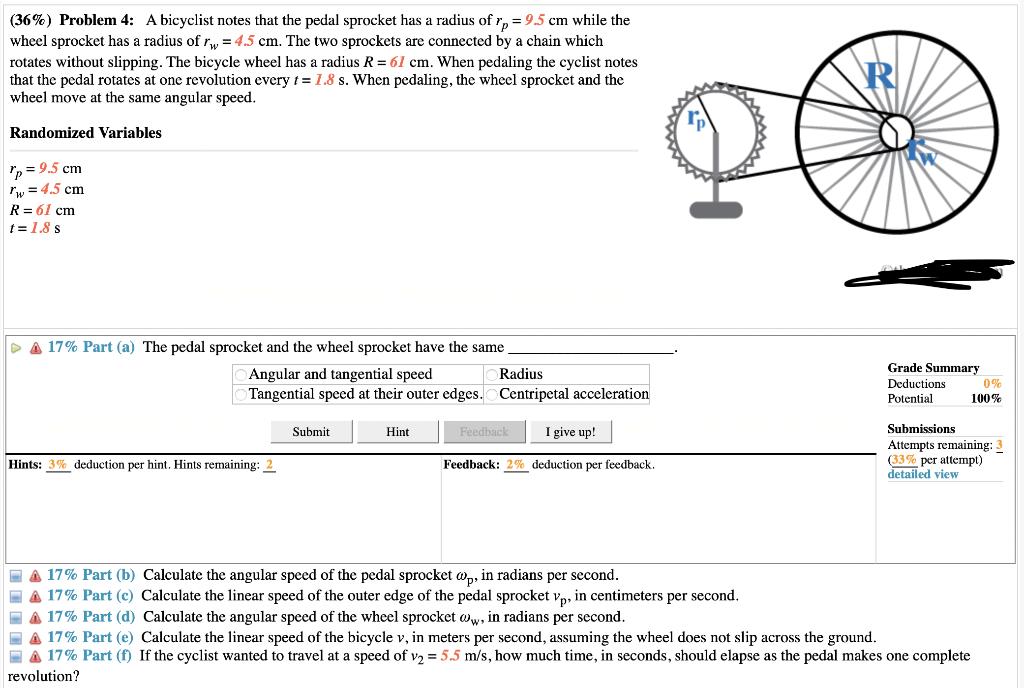 Solved (36\) Problem 4 A bicyclist notes that the pedal