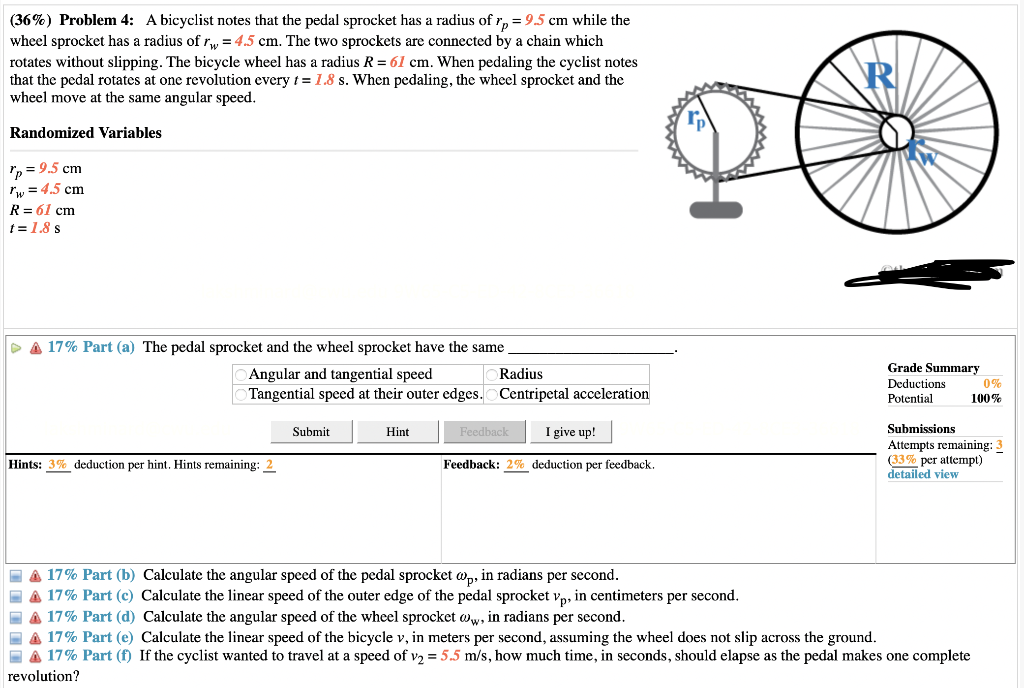 Solved (36\%) Problem 4: A Bicyclist Notes That The Pedal | Chegg.com