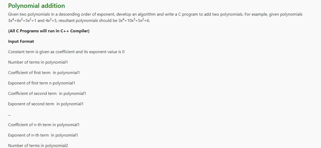 Solved Polynomial addition Given two polynomials in a | Chegg.com