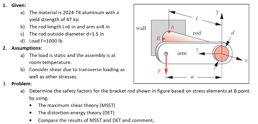 Solved 1. Given: a) The material is 2024 -T4 aluminum with a | Chegg.com