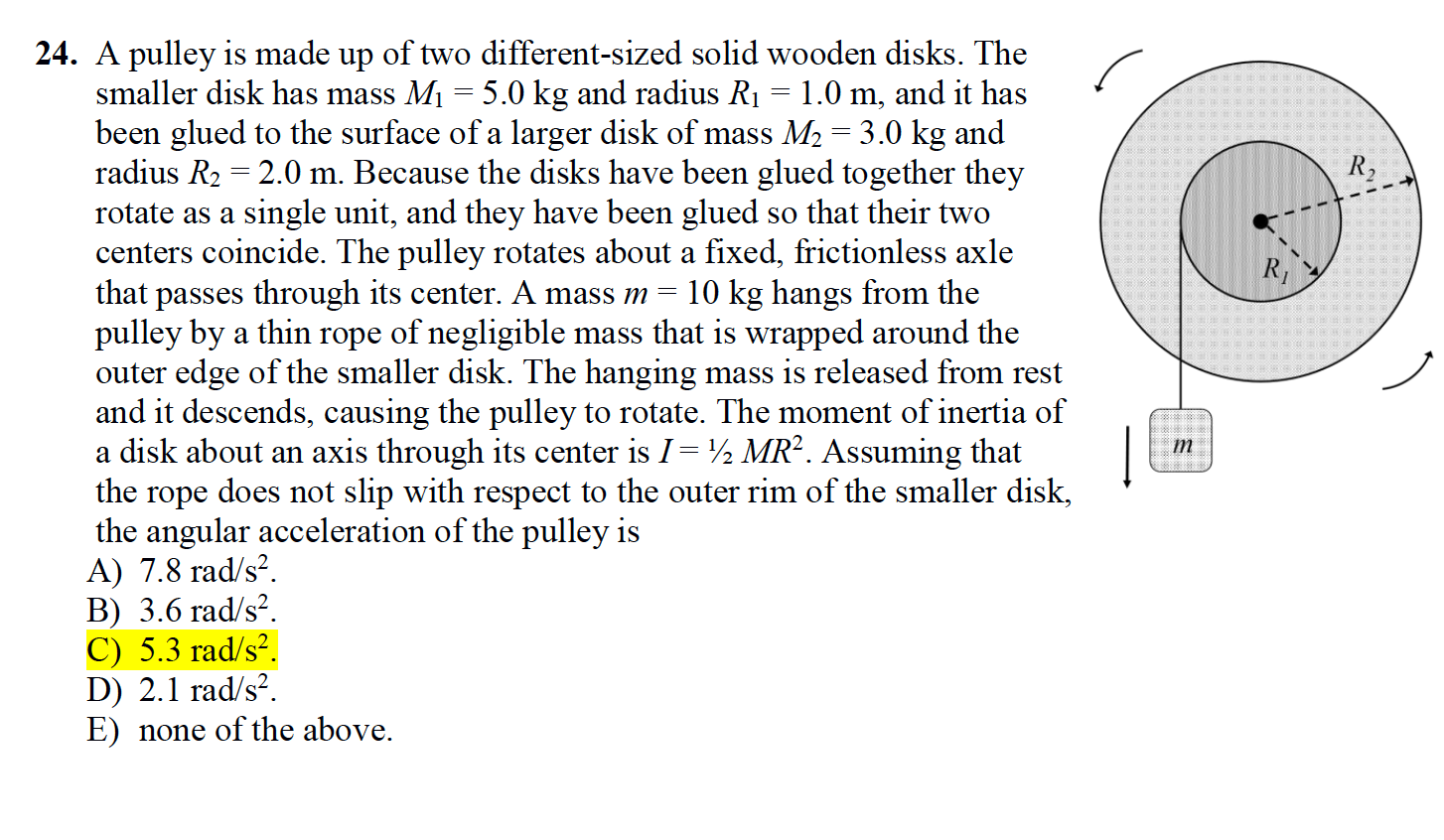 Solved Pulley With Two Disks Glue Together How Do I Solve Chegg Com