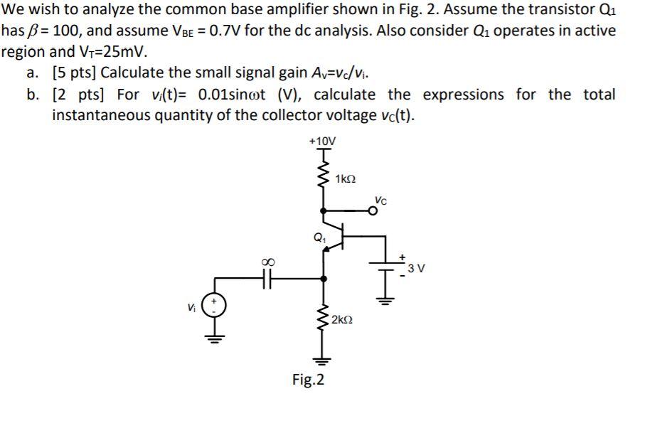 Solved We wish to analyze the common base amplifier shown in | Chegg.com