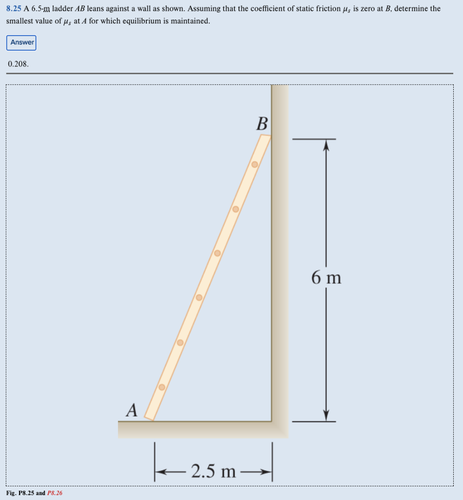 Solved 8.25 A 6.5-m Ladder AB Leans Against A Wall As Shown. | Chegg.com