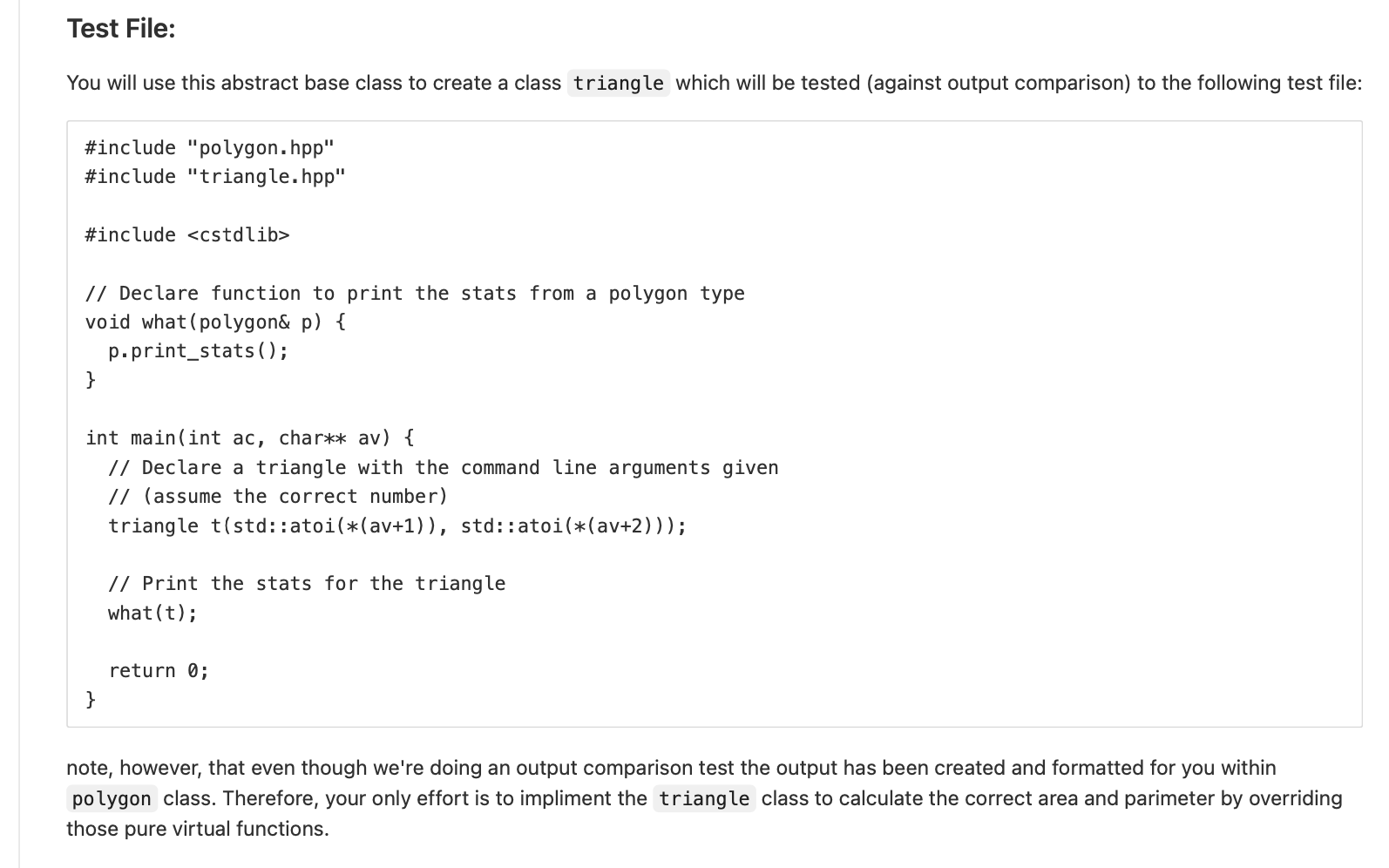 Solved Homework 3: Task: You're given an abstract base class | Chegg.com
