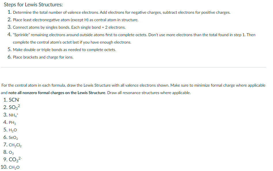 Solved Steps for Lewis Structures: 1. Determine the total | Chegg.com