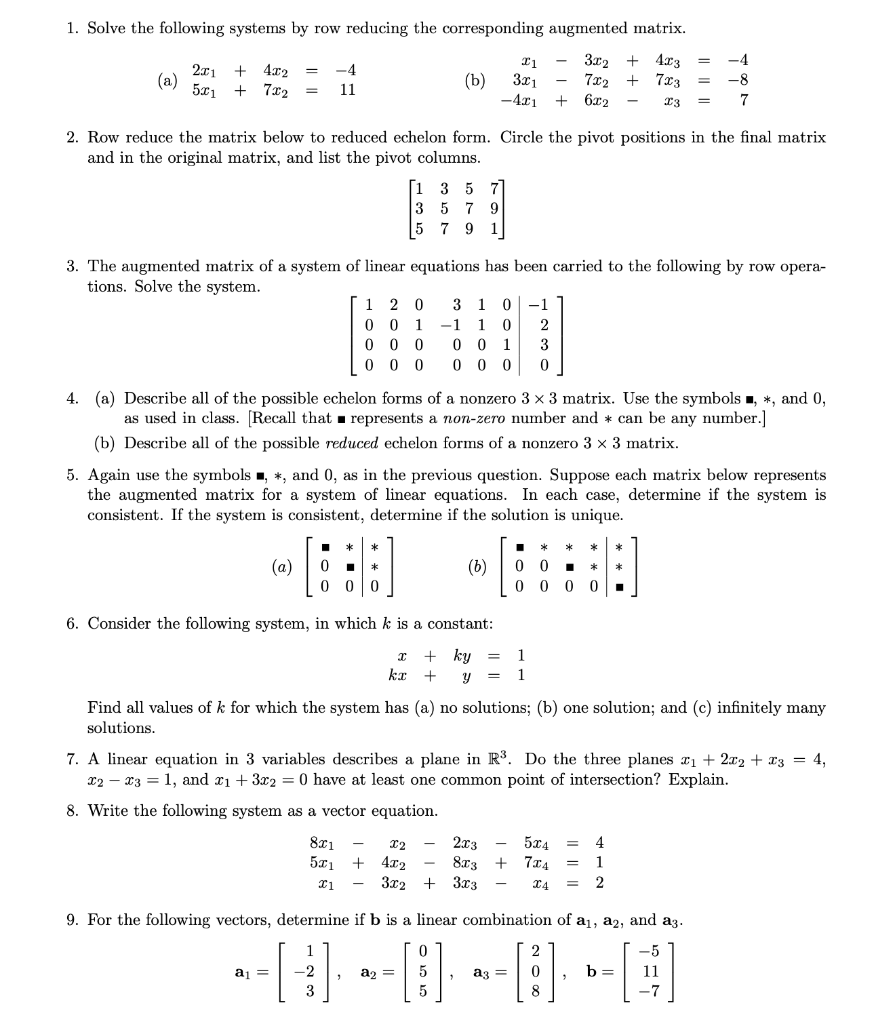 Solved 1. Solve the following systems by row reducing the | Chegg.com