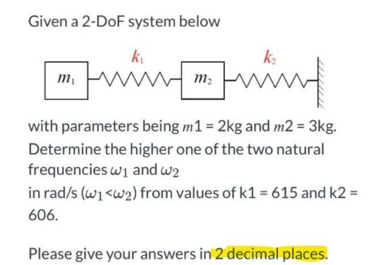 Solved Given A 2 Dof System Below K K K Majminorint Mün M M2