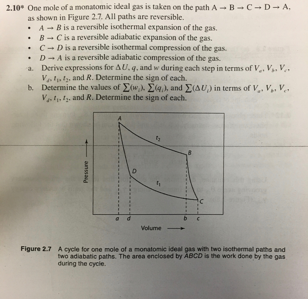 Solved 2.10* One Mole Of A Monatomic Ideal Gas Is Taken On | Chegg.com