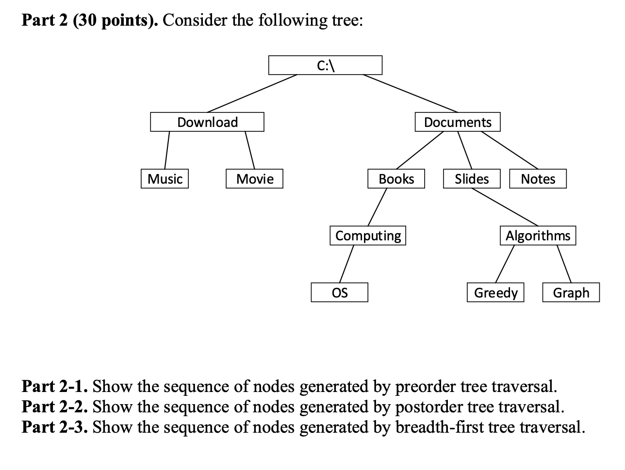 Solved Part 2 (30 points). Consider the following tree: ㄷ | Chegg.com