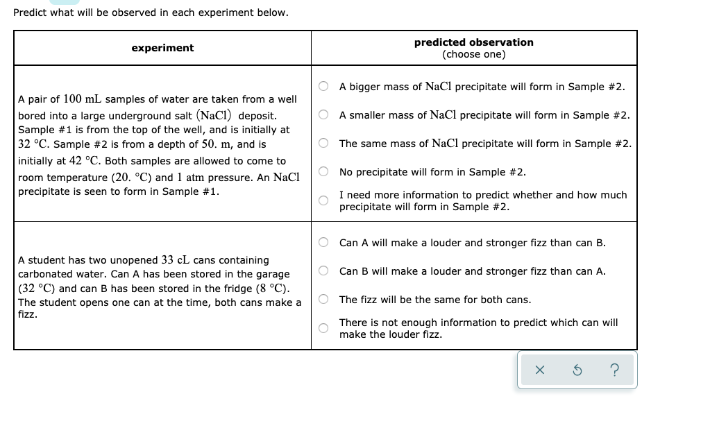 Solved Predict What Will Be Observed In Each Experiment | Chegg.com