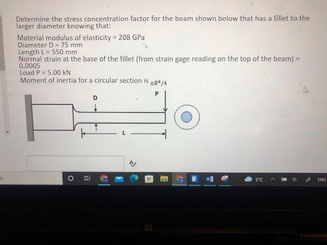 Solved Determine the stress concentration factor for the | Chegg.com