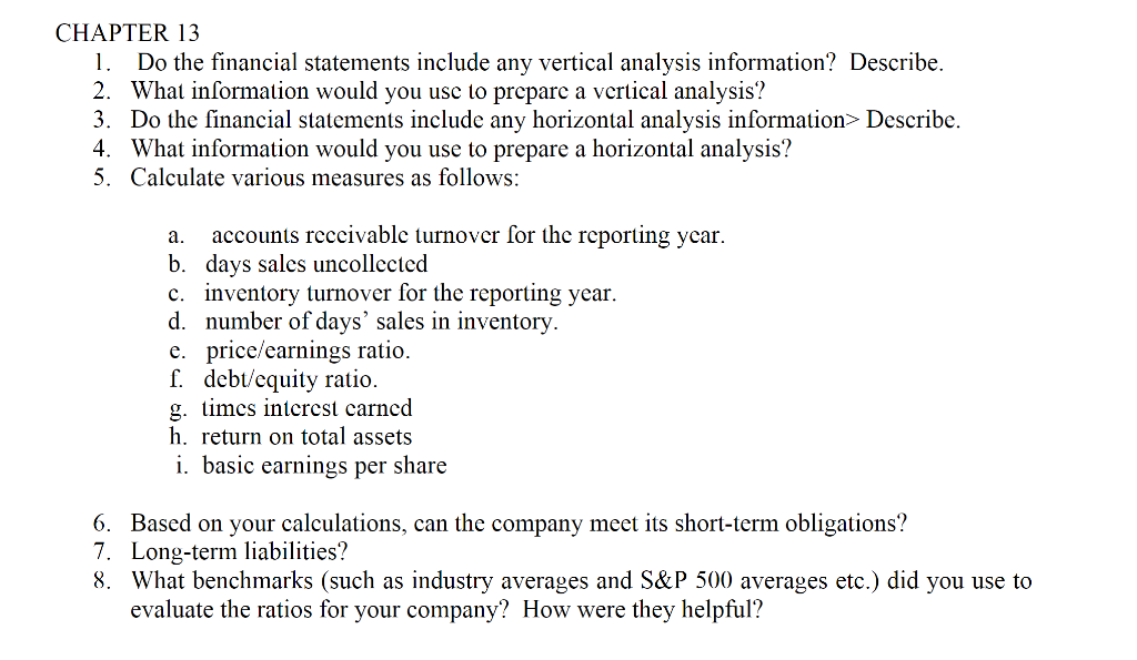 Solved CHAPTER 13 1. Do the financial statements include any | Chegg.com