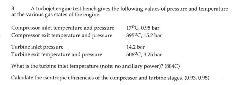 Solved 3. A Turbojet Engine Test Bench Gives The Following | Chegg.com