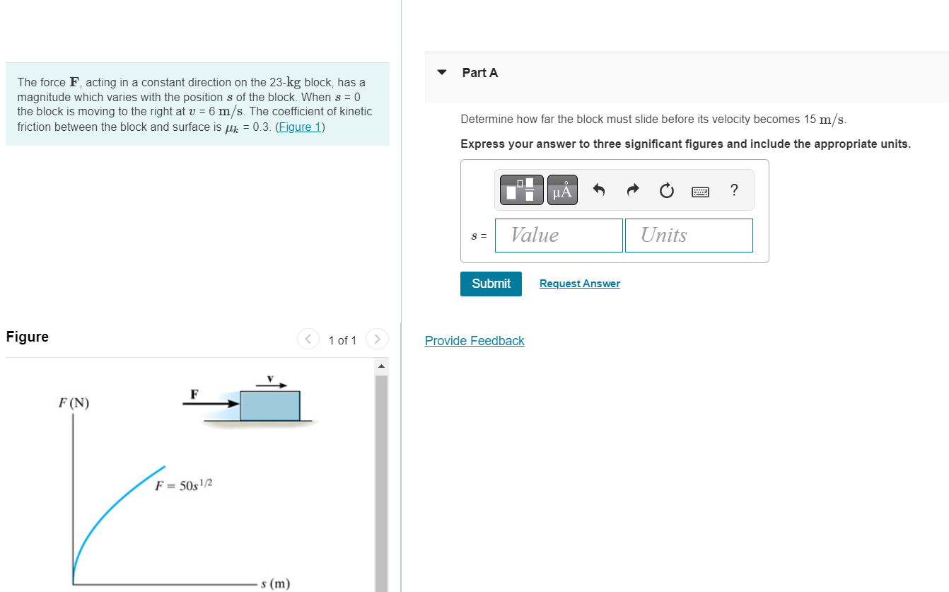 Solved The force F, acting in a constant direction on the | Chegg.com
