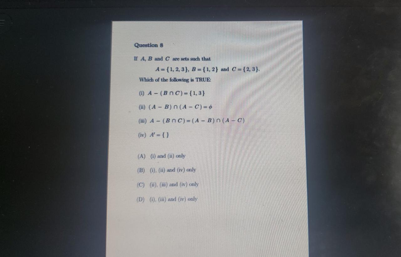 Solved If A,B and C are sets such that A={1,2,3},B={1,2} and | Chegg.com