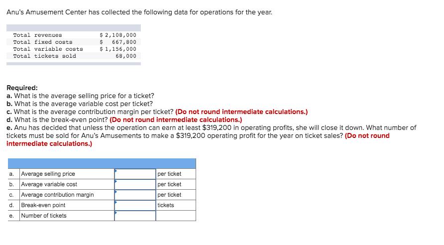 Solved Anu's Amusement Center has collected the following | Chegg.com