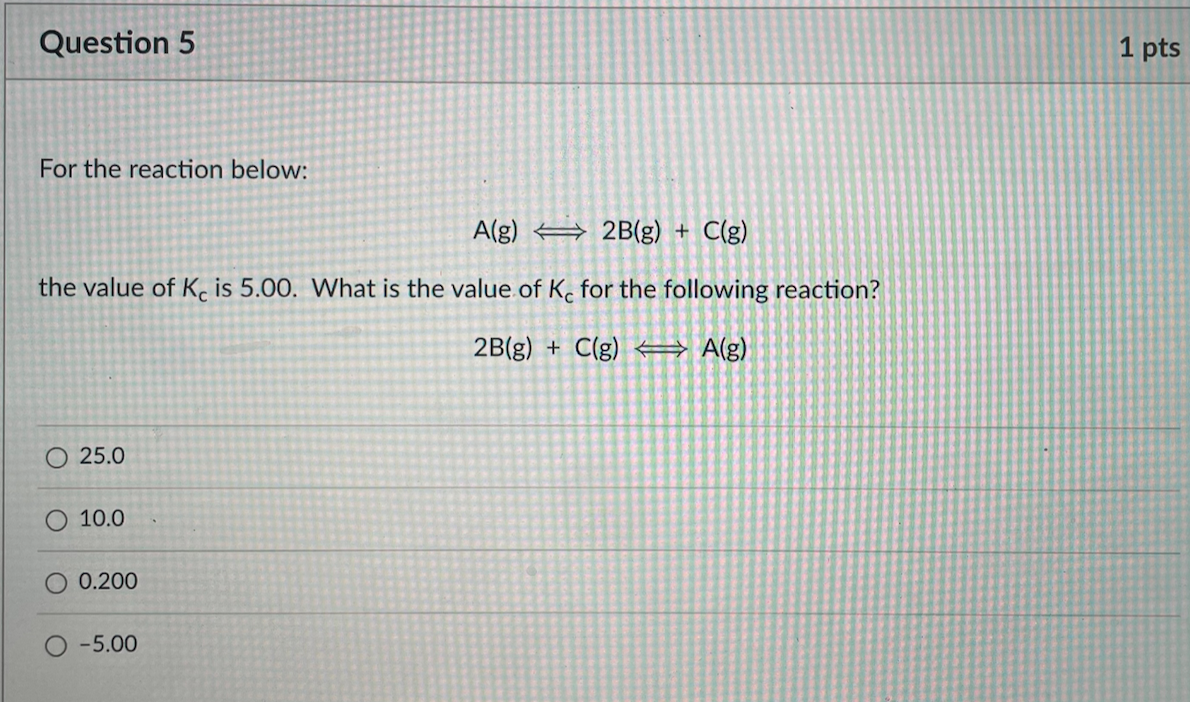 Solved For the reaction below: A(g) 2 B( g)+C(g) the value | Chegg.com