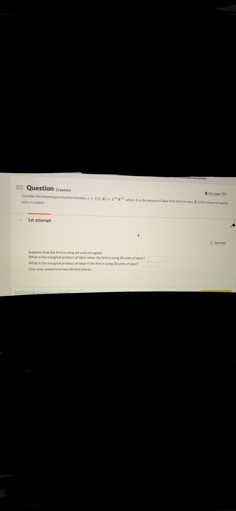 Solved tempt penalty 05 Question (2 points) See page 359 | Chegg.com