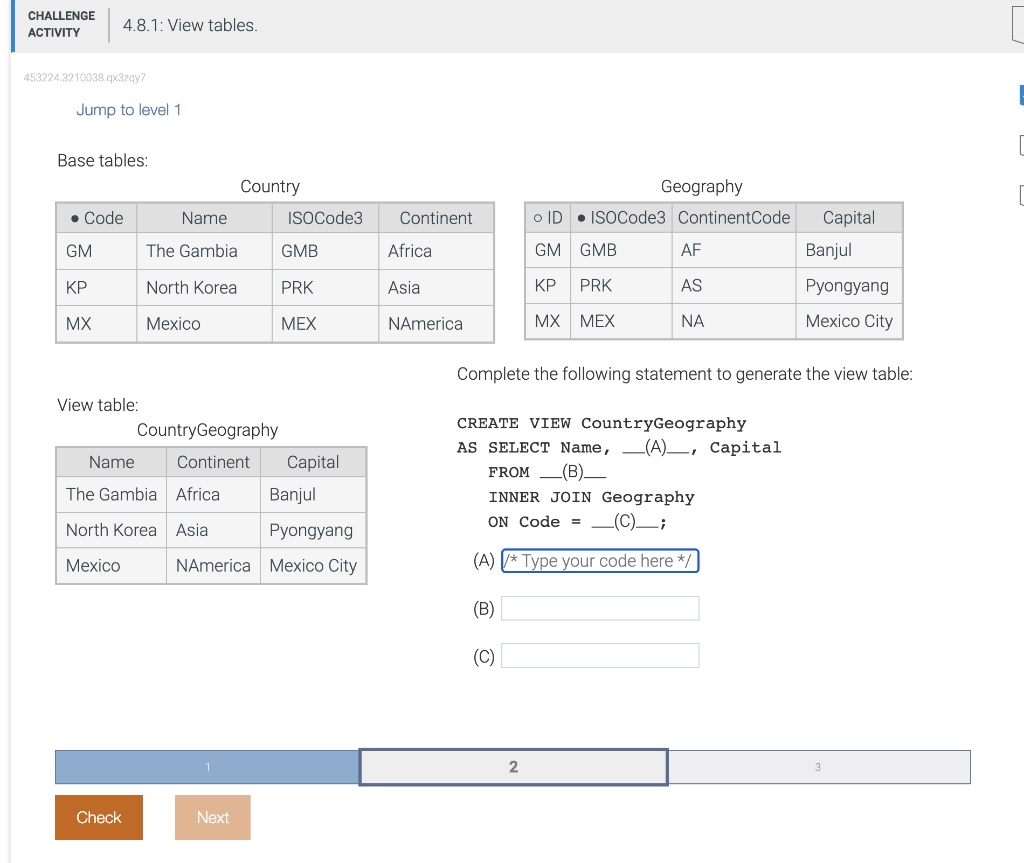 Solved Base tables Country Geography Complete the following