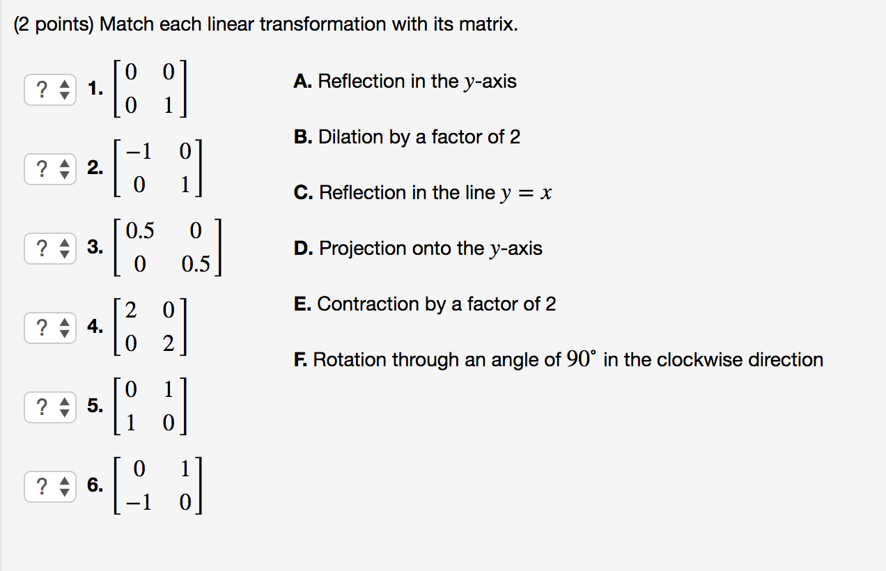 Solved 2 Points Match Each Linear Transformation With Its Chegg Com